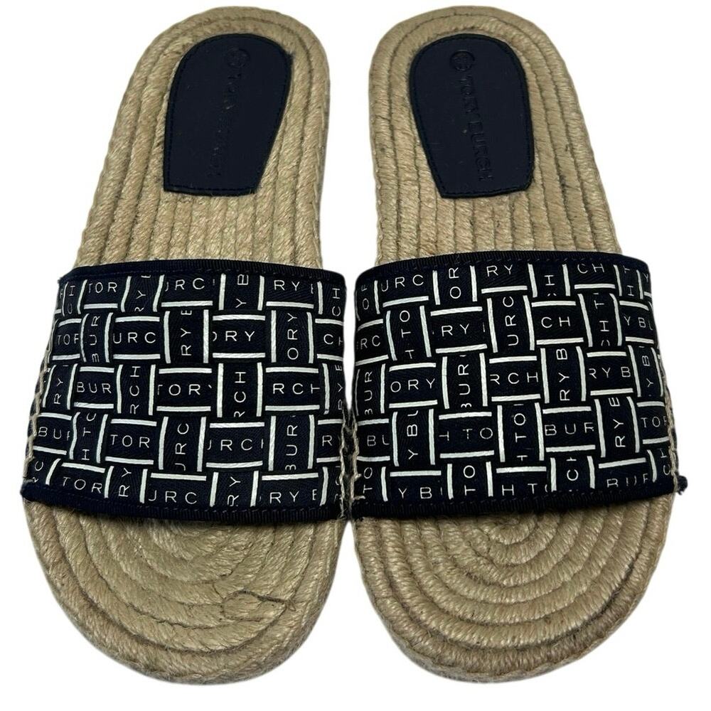 TORY BURCH logo Ribbon Espadrille Slide Shoes  Size 6 - Picture 10 of 12